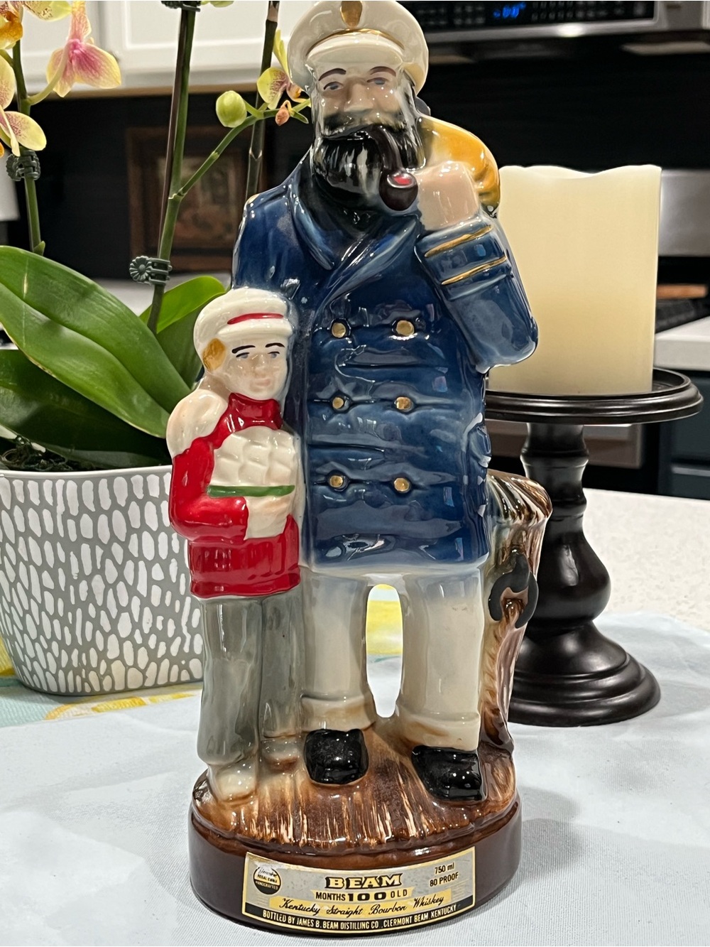 Vintage 1980 Jim Beam Captain and Mate Decanter Empty Whiskey Bottle W/ Cork
